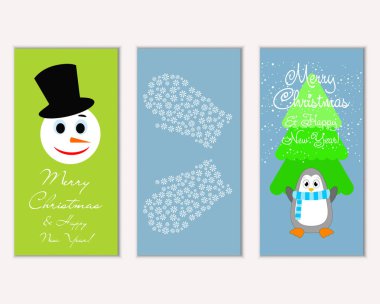 Renkli Noel kartları yılbaşı süsleri ve kardan adam vektör çizim ile