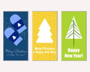 mutlu Noeller ve mutlu yeni yıl tebrik kartları vektör çizim