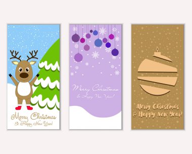 mutlu Noeller ve mutlu yeni yıl tebrik kartları vektör çizim