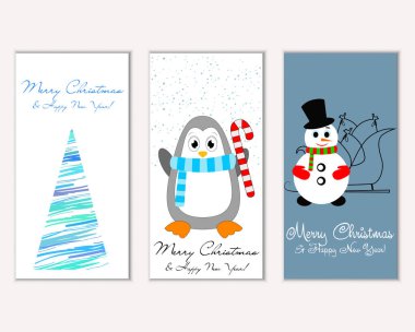 Mutlu Noeller ve mutlu yeni yıl tebrik kartları. Vektör çizim   