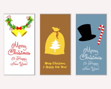 mutlu Noeller ve mutlu yeni yıl tebrik kartları vektör çizim