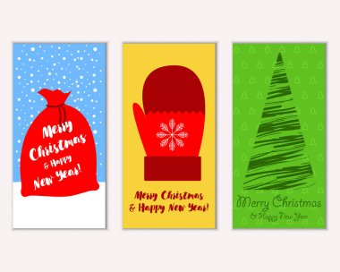 Mutlu Noeller ve mutlu yeni yıl tebrik kartları. Vektör çizim     