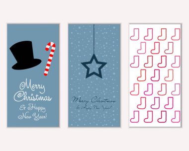 Mutlu Noeller ve mutlu yeni yıl tebrik kartları. Vektör çizim   