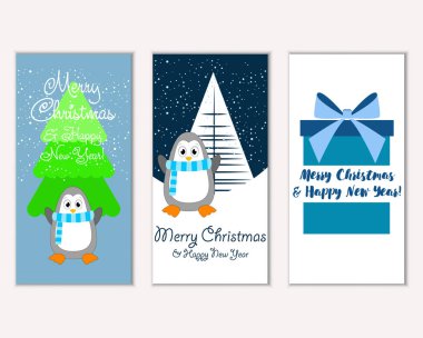 Mutlu Noeller ve mutlu yeni yıl tebrik kartları. Vektör çizim   