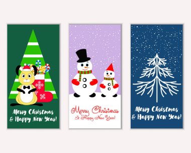mutlu Noeller ve mutlu yeni yıl tebrik kartları vektör çizim