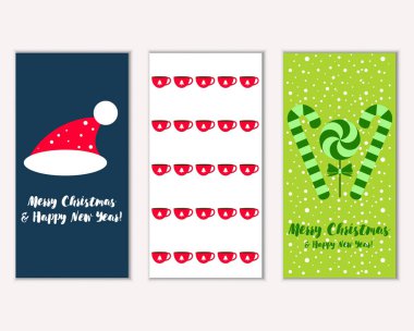 mutlu Noeller ve mutlu yeni yıl tebrik kartları vektör çizim