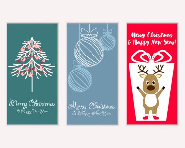 mutlu Noeller ve mutlu yeni yıl tebrik kartları vektör çizim