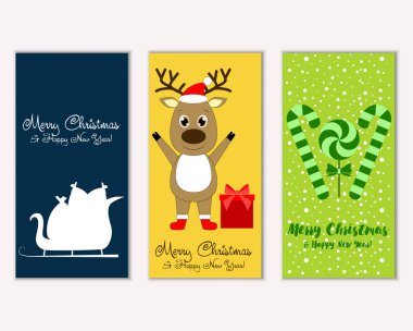 mutlu Noeller ve mutlu yeni yıl tebrik kartları vektör çizim