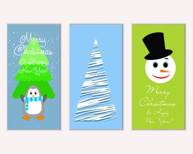 Mutlu Noeller ve mutlu yeni yıl tebrik kartları. Vektör çizim   