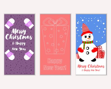 mutlu Noeller ve mutlu yeni yıl tebrik kartları vektör çizim       