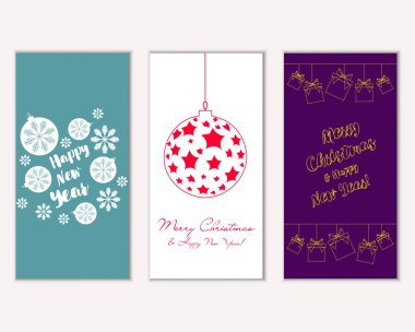 Mutlu Noeller ve mutlu yeni yıl tebrik kartları. Vektör çizim     