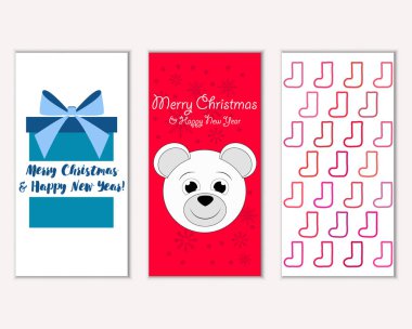 mutlu Noeller ve mutlu yeni yıl tebrik kartları vektör çizim     