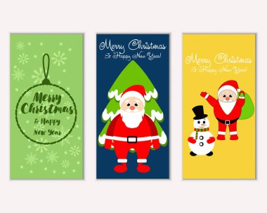 mutlu Noeller ve mutlu yeni yıl tebrik kartları vektör çizim