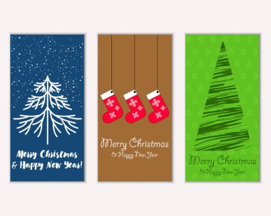 Mutlu Noeller ve mutlu yeni yıl tebrik kartları. Vektör çizim   