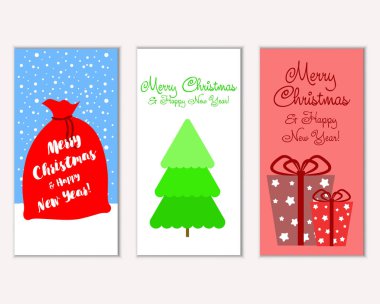 Mutlu Noeller ve mutlu yeni yıl tebrik kartları. Vektör çizim     