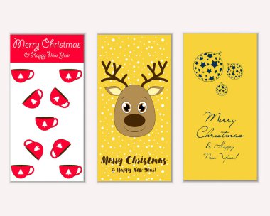 mutlu Noeller ve mutlu yeni yıl tebrik kartları vektör çizim