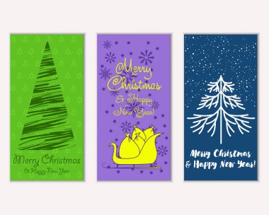 Mutlu Noeller ve mutlu yeni yıl tebrik kartları. Vektör çizim 