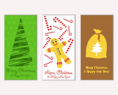 Mutlu Noeller ve mutlu yeni yıl tebrik kartları. Vektör çizim 
