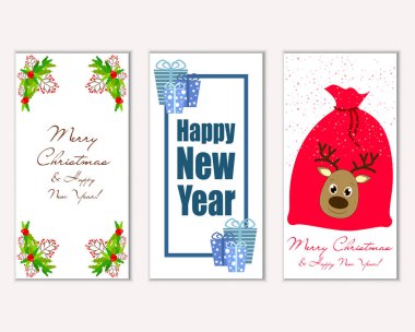 mutlu Noeller ve mutlu yeni yıl tebrik kartları vektör çizim     