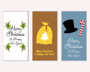 mutlu Noeller ve mutlu yeni yıl tebrik kartları vektör çizim