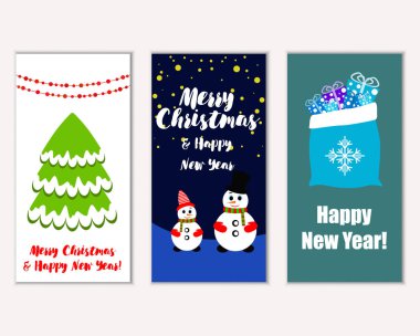 Mutlu Noeller ve mutlu yeni yıl tebrik kartları. Vektör çizim 