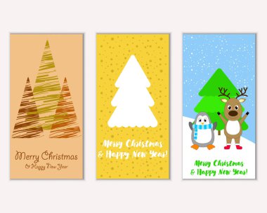 Mutlu Noeller ve mutlu yeni yıl tebrik kartları. Vektör çizim   