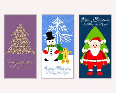 mutlu Noeller ve mutlu yeni yıl tebrik kartları vektör çizim