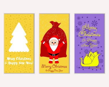Mutlu Noeller ve mutlu yeni yıl tebrik kartları. Vektör çizim   
