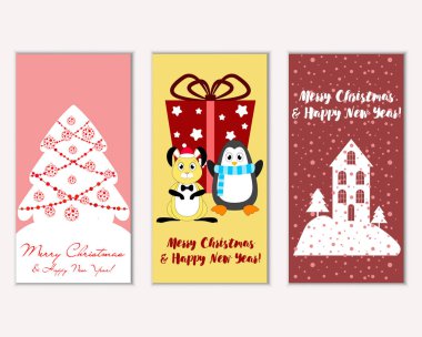 vektör çizim kış tatil tebrik kartları