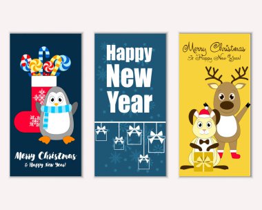 mutlu Noeller ve mutlu yeni yıl tebrik kartları vektör çizim   