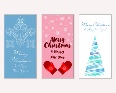 Mutlu Noeller ve mutlu yeni yıl tebrik kartları. Vektör çizim   