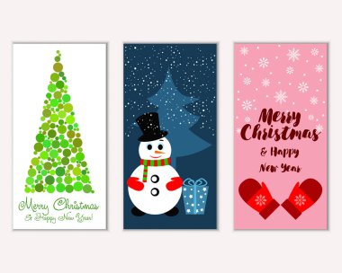 Mutlu Noeller ve mutlu yeni yıl tebrik kartları. Vektör çizim   