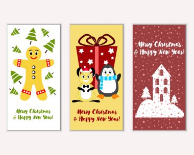 vektör çizim kış tatil tebrik kartları
