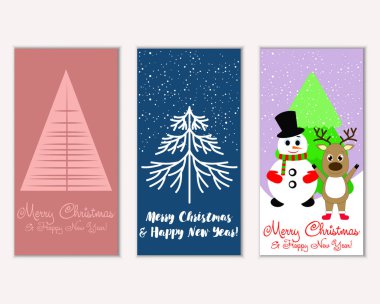 Mutlu Noeller ve mutlu yeni yıl tebrik kartları. Vektör çizim   