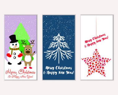 Mutlu Noeller ve mutlu yeni yıl tebrik kartları. Vektör çizim 