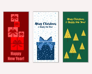 mutlu Noeller ve mutlu yeni yıl tebrik kartları vektör çizim      