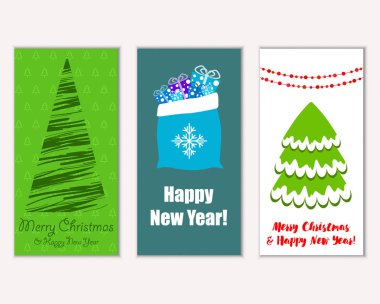 Mutlu Noeller ve mutlu yeni yıl tebrik kartları. Vektör çizim 