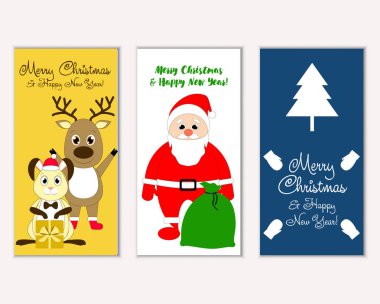 Renkli Noel kartları yılbaşı süslemeleri ve Noel Baba vektör çizim ile