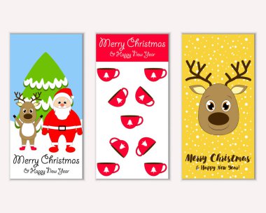 mutlu Noeller ve mutlu yeni yıl tebrik kartları vektör çizim