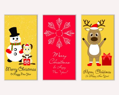 mutlu Noeller ve mutlu yeni yıl tebrik kartları vektör çizim   