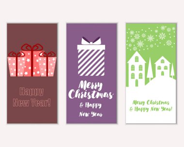 mutlu Noeller ve mutlu yeni yıl tebrik kartları vektör çizim     