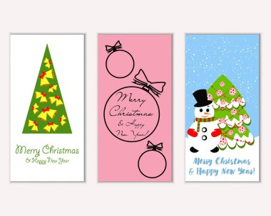 Renkli Noel kartları yılbaşı süsleri ve kardan adam vektör çizim ile
