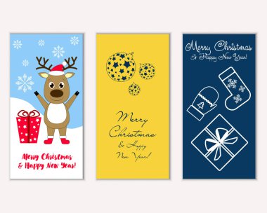 mutlu Noeller ve mutlu yeni yıl tebrik kartları vektör çizim 