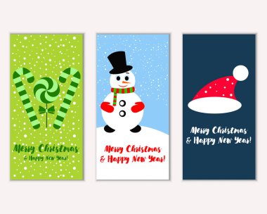 mutlu Noeller ve mutlu yeni yıl tebrik kartları vektör çizim