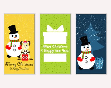 Mutlu Noeller ve mutlu yeni yıl tebrik kartları. Vektör çizim   