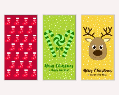 mutlu Noeller ve mutlu yeni yıl tebrik kartları vektör çizim
