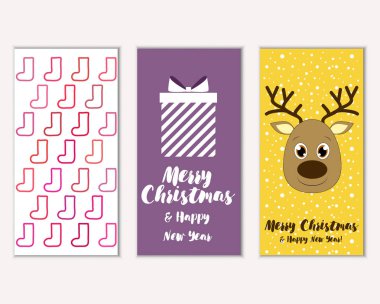 mutlu Noeller ve mutlu yeni yıl tebrik kartları vektör çizim     