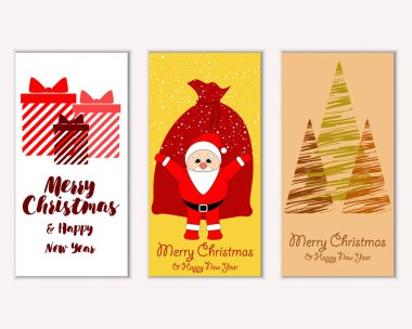 Mutlu Noeller ve mutlu yeni yıl tebrik kartları. Vektör çizim   