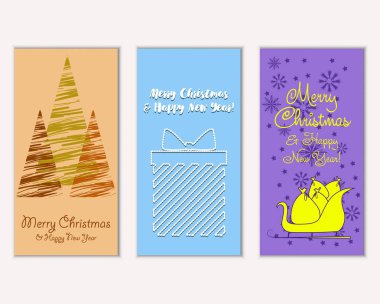 Mutlu Noeller ve mutlu yeni yıl tebrik kartları. Vektör çizim   