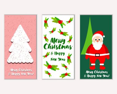 mutlu Noeller ve mutlu yeni yıl tebrik kartları vektör çizim       